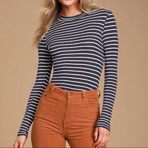 Lulu’s Anything in Posh-lble Navy Blue Striped Top